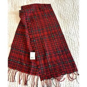 Cashmink V. Fraas Plaid Scarf NWT Red